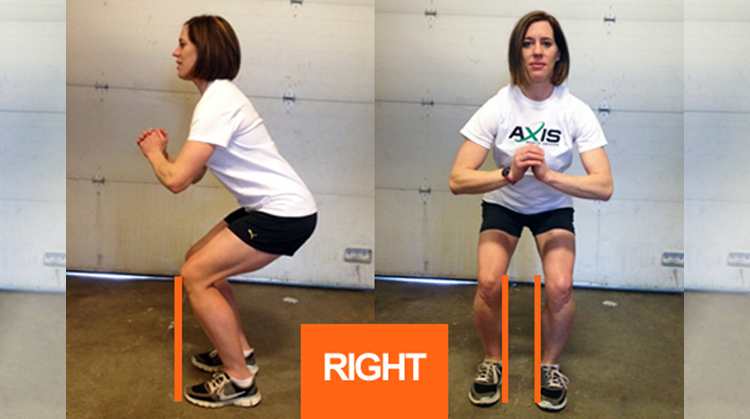 A physical therapist demonstrating the right way to do a double leg squat.